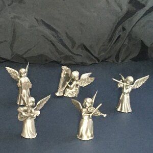 Set of Decorative Mini Hudson Pewter Angels With Instruments and Original Boxes